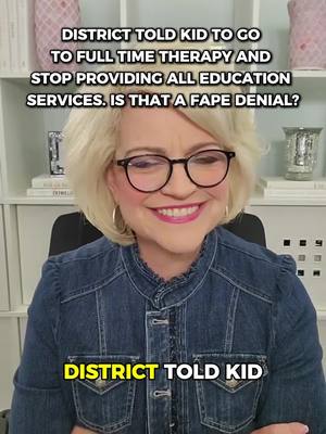 A post by @specialeducationboss on TikTok caption: Telling a student to attend full-time therapy while stopping all education services raises serious concerns about FAPE (Free Appropriate Public Education). Schools must provide educational access, even if therapy is needed. #FAPE #SpecialEducationRights #IEPLaw #EducationMatters #AdvocateForYourChild