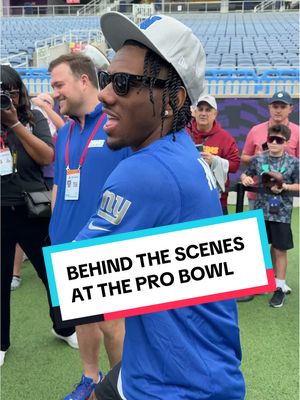 A post by @nygiants on TikTok caption: Behind the scenes at Pro Bowl 👀 #behindthescenes #ProBowl #nfl #nygiants #maliknabers #dexterlawrence 