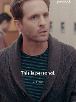 A post by @peacock on TikTok caption: Desperate times, desperate measures 😏 #APBio is streaming now on Peacock. #Comedy #GlennHowerton #JackGriffin