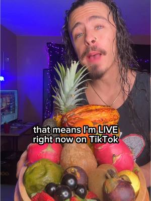 A post by @cainkerner on TikTok caption: Come chill and snack on some #fruit with us! #fruitforthought Thank you @TikTok LIVE for allowing me to be part of this #CreatorSpotlight event! #pineapple #strawberry 