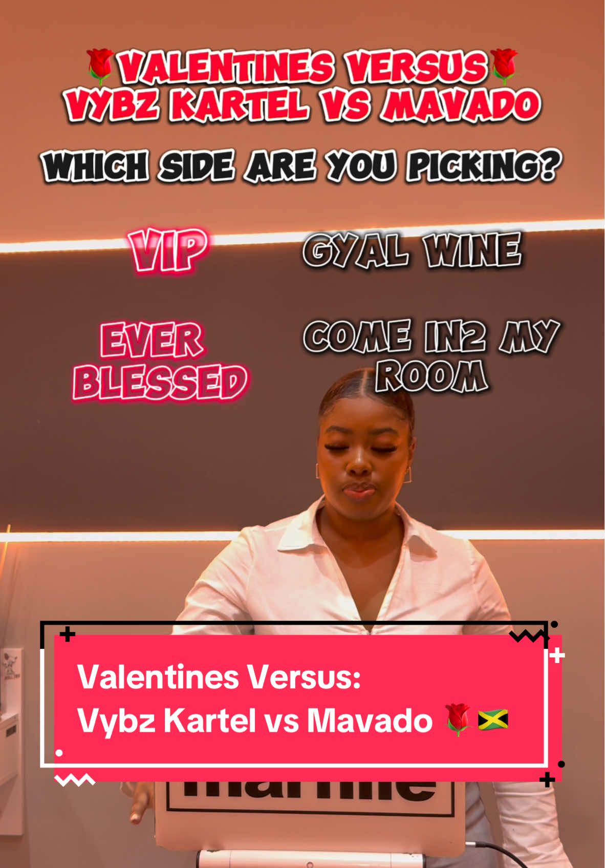 A post by @dj.marniie on TikTok caption: Let’s kick off valentines week correct 🫶🏾🤰🏾🥰! Which side are you picking? @vybzkartel #djmarniie #vybzkartel #ValentinesDay #jamaicatiktok #876 #mavado