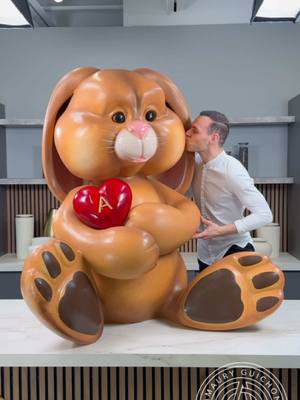 A post by @amauryguichon on TikTok caption: Giant Chocolate Bunny! ❤️ Who would you give this to for Valentine’s Day? #amauryguichon #chocolate #love 