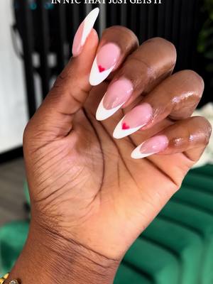 A post by @briotchhh on TikTok caption: I will ALWAYS get a full set baby! @Thenailloungeldn got me all the way together. This is what I mean when I say almond step. Book her if you’re looking for a NYC nail tech 💅🏽 #nailtech #nycnails #nyc #fullset #visitnyc #frenchtip #frenchtipnails #nailart 