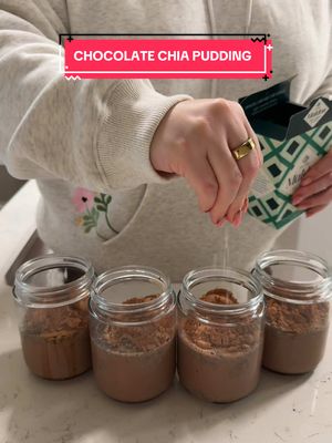 A post by @caileeeats on TikTok caption: Chocolate chia seed pudding 🍫❤️😍 full recipe below 👇🏻  1/4 cup chia seeds  1 cup chocolate milk (or milk of choice)  1 tbs maple syrup   1 tsp vanilla  2tbs unsweetened cocoa powder sprinkle of sea salt  Optional toppings:  fruit whipped cream  dark chocolate chips  Instructions:  1. In a jar or tupperware add in the milk, chia seeds, cocoa powder, maple syrup, vanilla, and sea salt. Mix SUPER well. If you do not mix it well the chia seeds will clump together and will not soak properly.  2. Refrigerate overnight so that the pudding can thicken.  3. Whenever you’re ready to eat add on your toppings! My favorites are coconut whipped cream, dark chocolate chips, and some fresh raspberries. Enjoy!!  #easydessert #mealprepdessert #healthydessertidea 