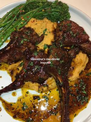 A post by @jaaliyahs on TikTok caption: Honey glazed lamb chops, sweet potato mash & garlic butter broccolini😋 #trending #lambchops #sweetpotato #fypシ #atlanta #vday #ValentinesDay #DinnerIdeas #dinnerfortwo 