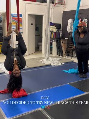 A post by @richauntiedada on TikTok caption: AERIAL YOGA 🧘🏾‍♀️…. TOP 5 ON MY WELLNESS BUCKET LIST ACTIVITIES FOR 2025.  HARD AS HELL  REQUIRES A LOT OF UPPER BODY STRENGTH  FUN , BUT PAINFUL.  WOULD I DO IT AGAIN? MAYBE LOL.  . . . #wellness #wellnessjourney #theauntieeffect #spendthedaywithme #hobbies #blackgirlmagic #blackgirltiktok🤎 #aerial #aerialsilks #aerialyoga 