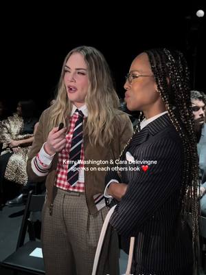 A post by @mysteryfashionist on TikTok caption: #kerrywashington #caradelevingne in the @THOM BROWNE show in #nyc #thombrowne #tailoredsuit 