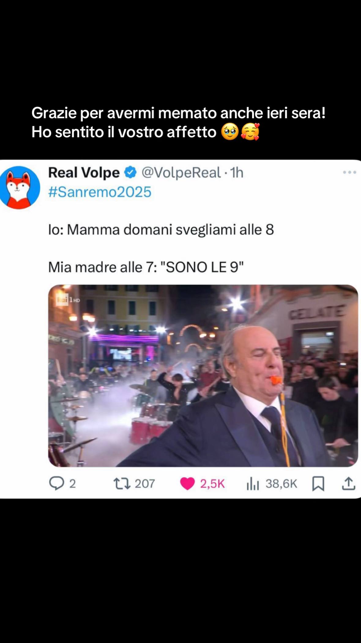 A post by @loziogerry on TikTok caption: Non mi deludete mai! 💐 #Sanremo2025