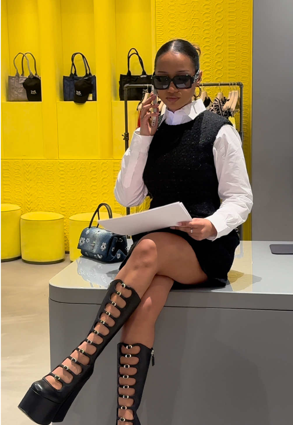 A post by @miamidesigndistrict on TikTok caption: Attitude was served in Marc Jacobs #MiamiDesignDistrict 