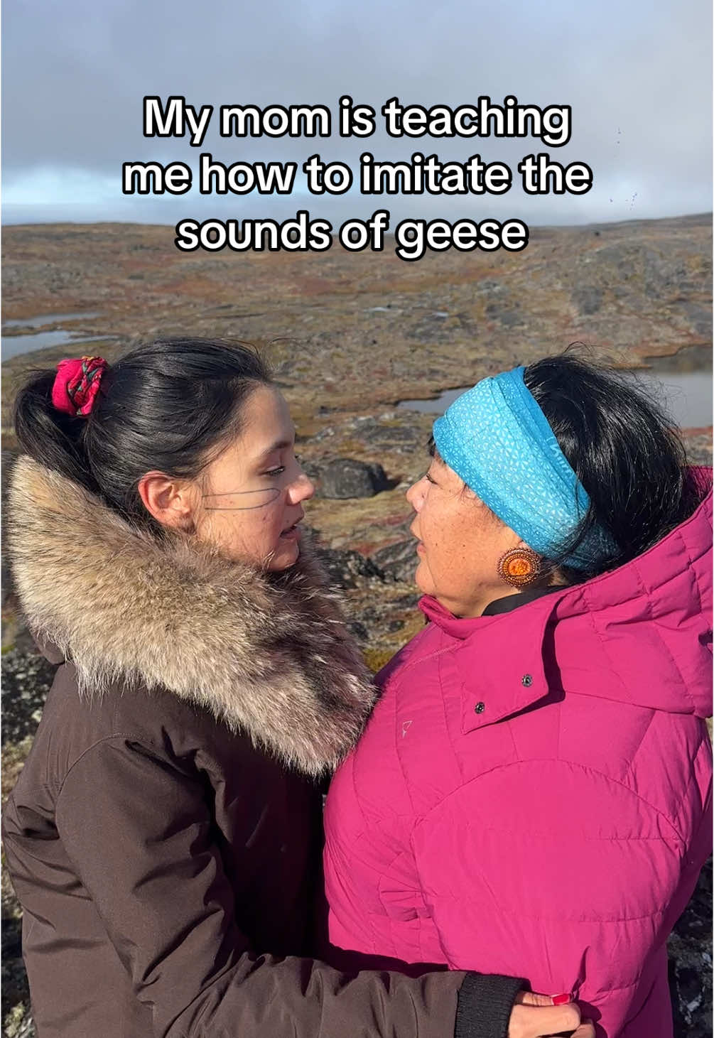 A post by @shinanova on TikTok caption: Throat singing the sounds of geese @Kayuula Nova  #throatsinging #katajjaq #inuit #TikTokforGood #TikTok_Partner