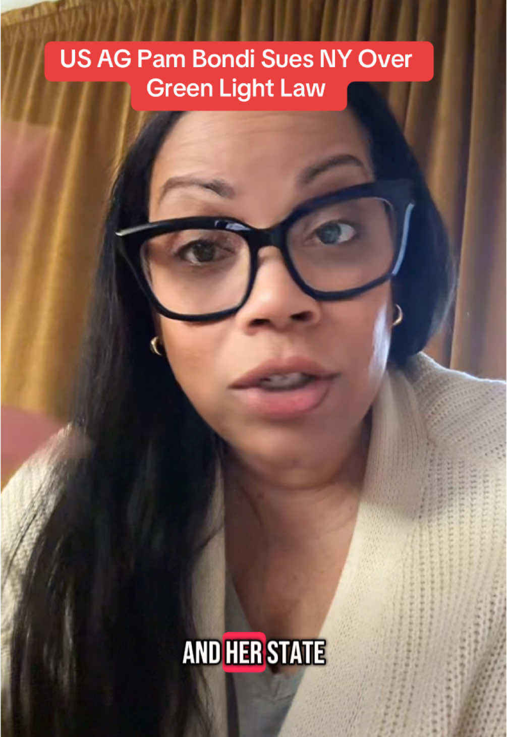 A post by @be.a.free.thinker on TikTok caption: US AG Pam Bondi Sues NY over there Green Light Law #pambondi #AG #Newyork #immigrationlaw 