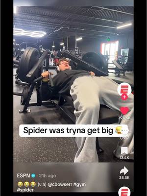 A post by @thejoeyswoll on TikTok caption: Dude could’ve become spider man but panicked! 😂😂😂 #GymTok #gym #fyp @cbowserr @ESPN 