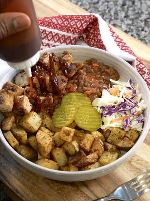 A post by @royaleeats on TikTok caption: #BushsBeansPartner I’m always in the mood for a good bowl and wanted to try something different. I had some @Bush’s Beans Baked Beans on hand, jazzed them up, and made this BBQ Chicken Baked Bean Bowl with roasted potatoes! Bush’s Brown Sugar Hickory Beans complemented the BBQ chicken perfectly from the essence of the hickory flavor, along with the sweetness from the brown sugar and subtle tanginess from the mustard. If you’re looking for more ways to use your Bush’s Baked Beans all year round, give this a spin.  1 (28oz) can Bush's Baked Beans  1 red bell pepper, diced  1 garlic clove, minced  ½ medium yellow onion, diced  2 tablespoons honey  1 tablespoon Worcestershire sauce  1 tablespoon mustard  1 tablespoon ketchup  1 teaspoon cinnamon, to taste Salt, to taste  1 pound chicken breast  1 tablespoon olive oil  1 teaspoon kosher salt  1 teaspoon black pepper  1 teaspoon granulated garlic   1 teaspoon granulated onion  ½ teaspoon smoked paprika  1 pound russet potatoes  1 tablespoon olive oil  1 teaspoon granulated garlic  1 teaspoon granulated onion  ½ teaspoon salt, to taste  ½ teaspoon black pepper, to taste  ½ teaspoon smoked paprika 