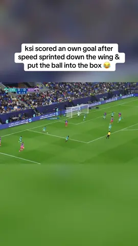 A post by @vrewls on TikTok caption: ksi scored an own goal after speed sprinted down the wing & put the ball into the box 😂 #ishowspeed #speed #ksi #fyp 