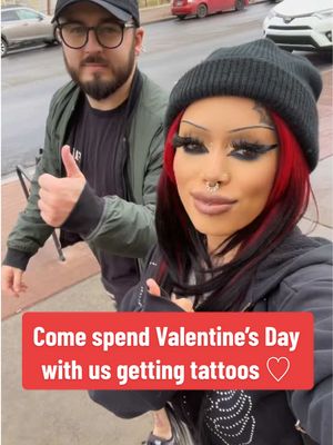 A post by @babycreepshow on TikTok caption: Tattooed couples who get tattoos together, stay together. Happy Valentine’s Day from @LukeDimond and I!❣️ Thank you @DOWNTOWN TATTOO! 🤘🏼 #tattoo #tattootiktok #ValentinesDay #tattoolover #couplegoals #comewithus #creatorsearchinsights #tattoogirl 