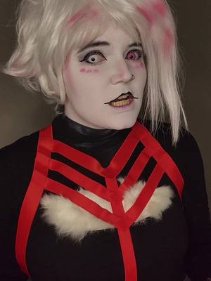 A post by @foxboi_cos on TikTok caption: Literally me after this work week I STG (Doctor comes back from vaca and suddenly all the patients are booking) #AngelDust #AngelDustCosplay #Angel #HazbinHotel #HazbinHotelCosplayer #AdultCosplayer #FTMTrans #Genderfluid 