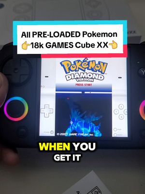 A post by @christranshop on TikTok caption: Replying to @shmily111 ALL PRE-loaded #pokemongames #RgCubeXX comes with 18k+ pre-loaded games. it's the best emulator to play #ps1 #nds perfect gift for someone who grew up playing old school video games like this. you can always download more games for free let me know if you have any questions or games you need me to look up #retrogaming #gaming #emulator #90skids #nostalgia #nostalgic #videogames #handheld #gamingconsole #anbernicRgcubeXX #rg40xxH #giftideas #guygifts 