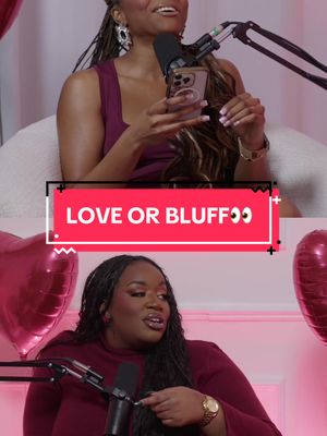 A post by @btspod_ on TikTok caption: LOVE OR BLUFF? 👀 Want to hear more about our juicy dating stories, tune into EP.236 out now on all platforms 😜 #fyp #uncutpod #dating #storytime #podcastclips #Relationship #ValentinesDay 