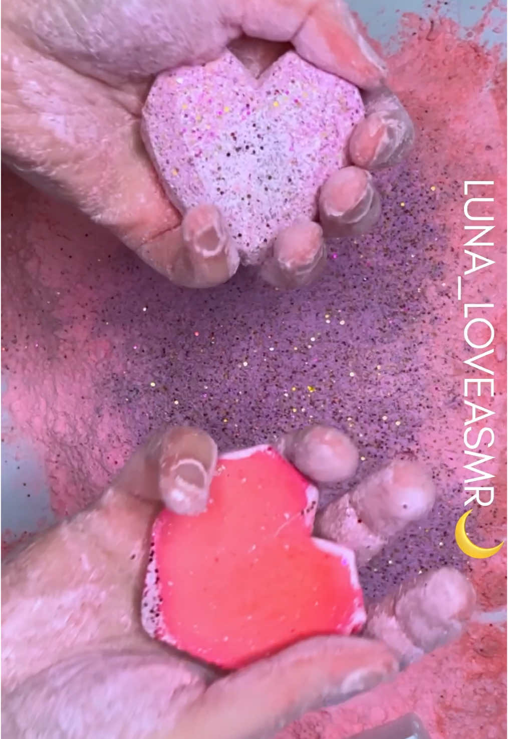 A post by @luna_loveasmr on TikTok caption: Glitter Hearts 💕✨ #gymchalk #chalktok #lunachalk #asmrtiktoks #chalkart #softgymchalk #oddlysatisfying #anxietyrelief #glittermix #fvoyt #chalkreforms NO EDITS OR REPOSTS