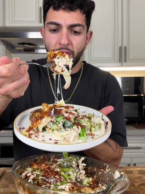 A post by @ice.karimcooks on TikTok caption: Low Carb Chicken Ranch Bake 😮‍💨 (recipe 👇🏽) IB: @low.carb.love  Ingredients: 	• 1 lb broccoli 🥦  	• Salt and pepper, to taste 🧂 	• Shredded rotisserie chicken 🍗  	• 2 cups of my high protein low cal ranch 	• 2 tsp garlic powder 🧄 	• 2 tsp onion powder 🧅 	• mozzarella cheese 🧀  	• freshly grated Parmesan cheese 🧀  	• 1 tsp red chili flake (optional for extra spice) 🌶️ Instructions: 1. Mix in the pan top with mozzarella and Parmesan then bake at 385°F for 20 mins then broil an additional 1-2 mins or until cheese is golden brown and bubbly  2. Top off w some crispy bacon bits 🥓(optional) My high protein ranch recipe can be found in my previous video or it can also be found in my meal prep magic digital cookbook!  For more tasty high protein recipes just like this check out my digital cookbooks at www.icekarimcooks.com 🙂‍↔️  Enjoy 😍 . . . . #icekarim #healthyrecipes #EasyRecipes #mealprep #quickrecipes 