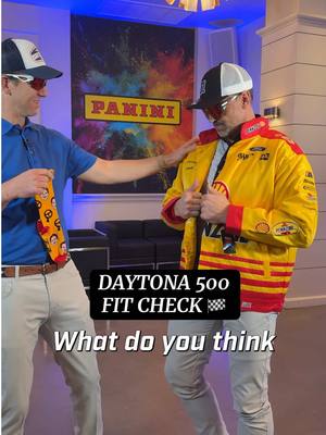 A post by @nygiants on TikTok caption: Fit check for the Daytona 500 🏁 #joeylogano #elimanning #giants #nascar #daytona500