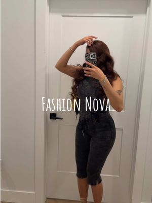 A post by @iammadidenise on TikTok caption: @FashionNova  🔎 Hug And Kiss Me PJ Short Set - Black/combo (Medium) 🔎 Leveled Up Lace Up Stretch Denim Capris - Black Wash (7) 🔎 Leveled Up Lace Up Denim Vest - Black Wash (Medium) #fashionnova #fashionnovapartner #ootn #foryoupage 