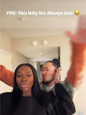 A post by @melnmo3 on TikTok caption: Mini Tik Tok session before we touch the road😂 #fyp #viralvideo #snooze #dmv #korean #trini_tiktoks #marriage #Love #humor #ambw #blasian 