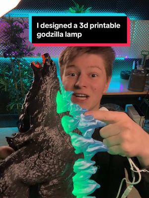 A post by @plastic3d on TikTok caption: I’m so excited about this project😁 #3dprinting #plastic3d #godzilla #lamp #godzillalamp 