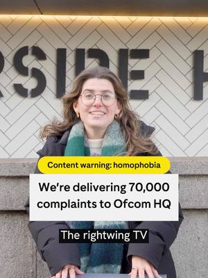 A post by @goodlawproject on TikTok caption: ⚠️ Content warning: homophobia ⚠️ Tag @ofcom.org.uk in the comments to make sure they see it 👀 #Ofcom #BroadcastingCode #MediaBias #MediaEthics #BroadcastingStandards #MediaAccountability #LegalAction #MediaLaw