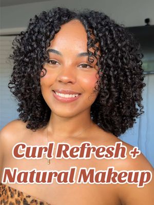 A post by @michixo__ on TikTok caption: Natural makeup inspo + curl refresh 🐆❤️ #hair #curlygirl #inspiration #natural #makeup #routine  