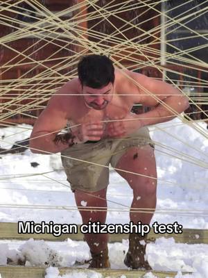 A post by @frankielapenna on TikTok caption: You want to live in Michigan? Good, all you gotta do is make it through this in under 10 seconds. #winter #gyatt #cold #snow #challenge #michigan #citizenship #test #meme #builtdifferent 