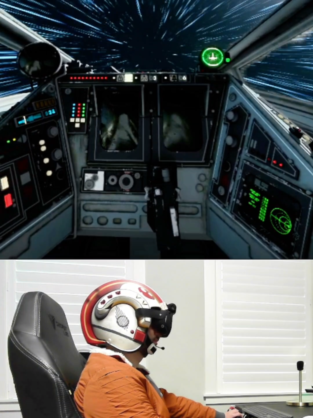 A post by @nomad.props on TikTok caption: I'm so ready for the trench run #vr #quest3 #rtx4090 #pcgaming #starwarssquadrons #lukeskywalker #helmet #starwars