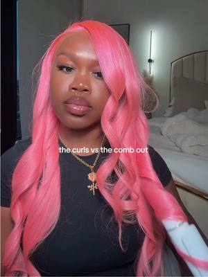 A post by @ebonyrosaa on TikTok caption: @Tunefulhair @Tunefulhairwig 26 inches Pink Frontal Wig Only for $189 #tunefulhair #coloredhair #pinkhair