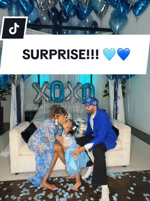 A post by @lianev on TikTok caption: Surprising my girls with a blue Valentines Day for our son on the way! 🩵💙 #ValentinesDay #family #fyp 