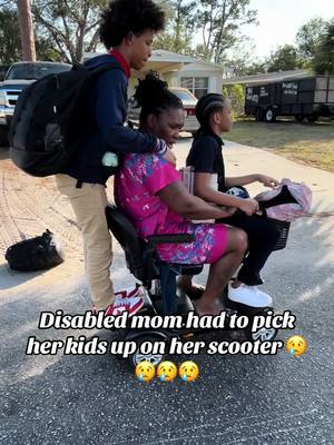 A post by @realcomediennelatrese on TikTok caption: This mother is disabled and she had to pick her kids up from school on a scooter because the father didn’t pick them up. #entertainment #humor #comedy #single #mom 