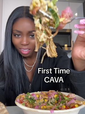 A post by @orianaasmr on TikTok caption: First Time trying Cava and tracking my calories using @CaloPal #calopal  #cava #firsttime #mukbang #foodtiktok #trending #latenight 