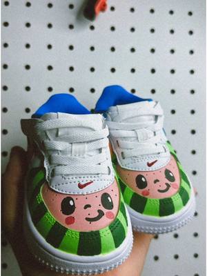 A post by @ctmwrld on TikTok caption: Custom coco melon af1 🍉 . . . #foryoupage #explorepage✨ #trendingtiktokviral #cocomelon #af1customs #suenalindocorazón #fypシ #handpainted #customsneakers #fashiontiktok #tiktokviral 