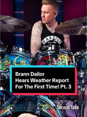 A post by @drumeoofficial on TikTok caption: Mastodon’s Brann Dailor Hears Weather Report For The First Time! Pt. 3 Join us as Mastodon’s Brann Dailor takes on the challenge of crafting a drum part on the spot after hearing it for the first time. How will he interpret Weather Report’s intricate grooves and unconventional song structures?  How does he break down their unique rhythms and phrasing in real time? Head over to the Drumeo channel to watch the full video with Brann Dailor! 🎬 #brann_dailor #mastodon #drummer #weatherreportband #jazzfusion #joezawinul #wayneshorter #jacopastorius #miroslavvitous #heavyweather #birdland #jazzlegends #fusionjazz#drummersoftiktok #drumtok 