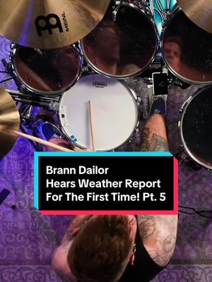 A post by @drumeoofficial on TikTok caption: Mastodon’s Brann Dailor Hears Weather Report For The First Time! Pt. 5 (Final Performance)  Watch the full video on the Drumeo channel. 🎬 #brann_dailor #mastodon #drummer #weatherreportband #jazzfusion #joezawinul #wayneshorter #jacopastorius #miroslavvitous #heavyweather #birdland #jazzlegends #fusionjazz#drummersoftiktok #drumtok 