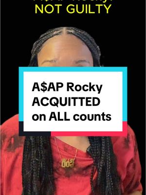 A post by @imnotalawyerbut on TikTok caption: A$AP Rocky was found NOT GUILTY in his felony assault with a firearms trial in Los Angeles, California today. He was facing 2 counts stemming from an incident with his ex-group mate Terrell ‘Relli’ Ephron but the jury of 12 (7 women, 5 men) found him NOT Guilty on both counts. The courtroom ERUPTED after the verdict was read. Rocky thanked the jurors for “saving his life” and the judge. 