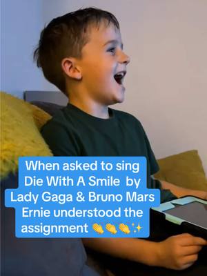 A post by @covernationofficial on TikTok caption: So much talent in one 8 year old boy @Ernie 🔥🔥 BOTH @ladygaga and @Bruno Mars reposted‼️ #diewithasmile #cover #singing #acapella #kidsoftiktok 