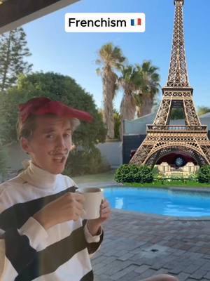 A post by @johnmarcvanwyk3 on TikTok caption: Replying to @orangiorangirangi French people be like 🇫🇷 most liked comment I’ll do next 👀🥐 #french #france #johnmarcvanwyk  