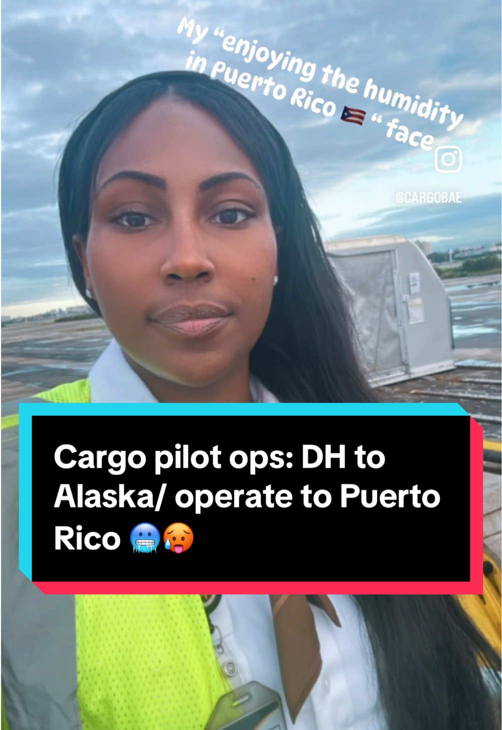 A post by @cargobae on TikTok caption: Deadhead(DH): when the company positions or de-positions you for a trip —— I DH’d on UPS Airlines up to Anchorage, AK; 24hr layover; then I operated/flew a Boeing 757 to San Juan, Puerto Rico✈️📦 #cargopilot #cargopilotlife #aviation #freightdawg #airlinepilot 
