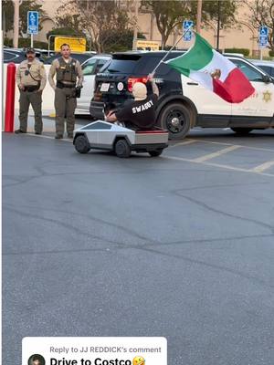 A post by @swagrman on TikTok caption: Replying to @JJ REDDICK ALMOST WENT TO JAIL 🤦🏽‍♂️😭 🔒 #costco #cybertruck #tesla #mexico #police #bodycam 