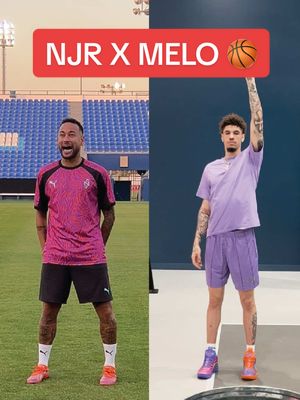 A post by @puma on TikTok caption: Who said footballers can’t hoop? 😏🏀 #PUMA #Football #Hoops #NJR #NeymarJr #Melo #LaMeloBall  