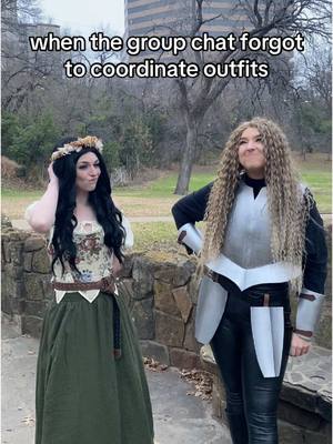 A post by @tiarenai on TikTok caption: two different types of fantasy vibes  #fantasy #fantasycosplay #cosplay  #cosplayer #ladyknight #renfaireoutfit #renfairetiktok 