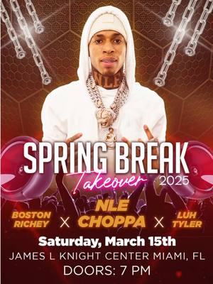 A post by @nlechoppamusic on TikTok caption: SPRING BREAK MIAMI, MARCH 15TH, TICKETS ON SALE NOW 🩵