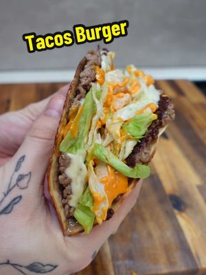 A post by @seizemay on TikTok caption: Tacos Burger ! 🍔🌮 #tacos #burger #recetterapide #recettefacile #seizemay #tacosburger