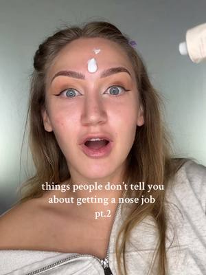 A post by @katiefarhood on TikTok caption: things nobody tells you about getting a nose job 👃🏻 (pt.2) #nosejob #nosejobrecovery #septorhinoplasty #septoplasty #rhinoplasty #septoplastyrecovery #makeuptutorial #makeupartist 