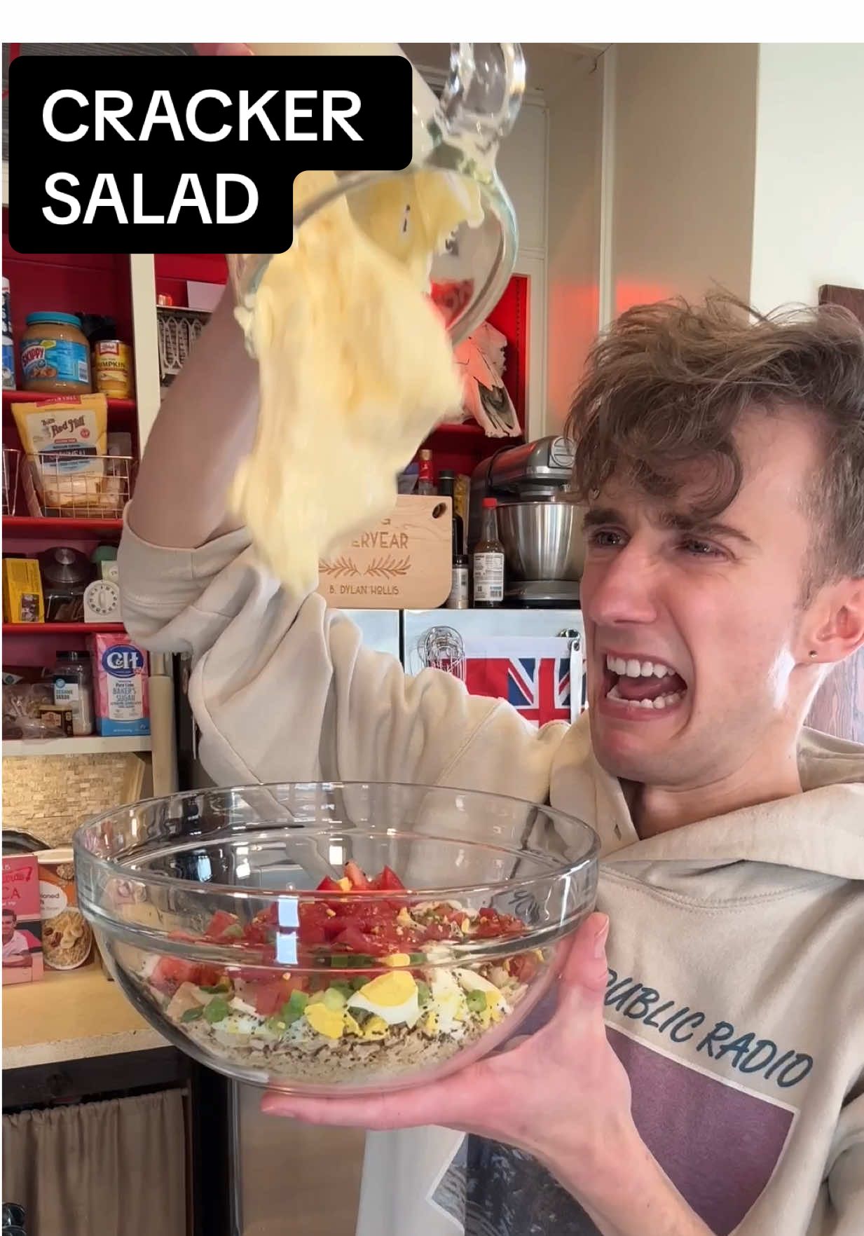 A post by @bdylanhollis on TikTok caption: Georgia does salad interestingly #cooking #vintage #baking 